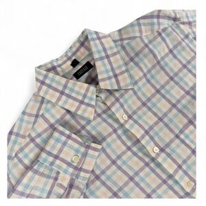 Barneys New York Shirt Mens XL Multicolor Plaid L/S Button Down Linen Italy